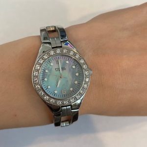 Fossil Watch with rhinestones & mother of pearl face